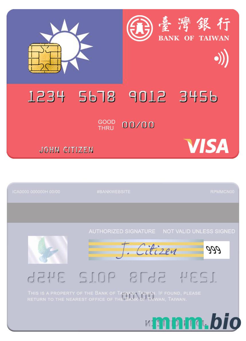 Taiwan Bank of Taiwan visa debet karta przykład w formacie PSD